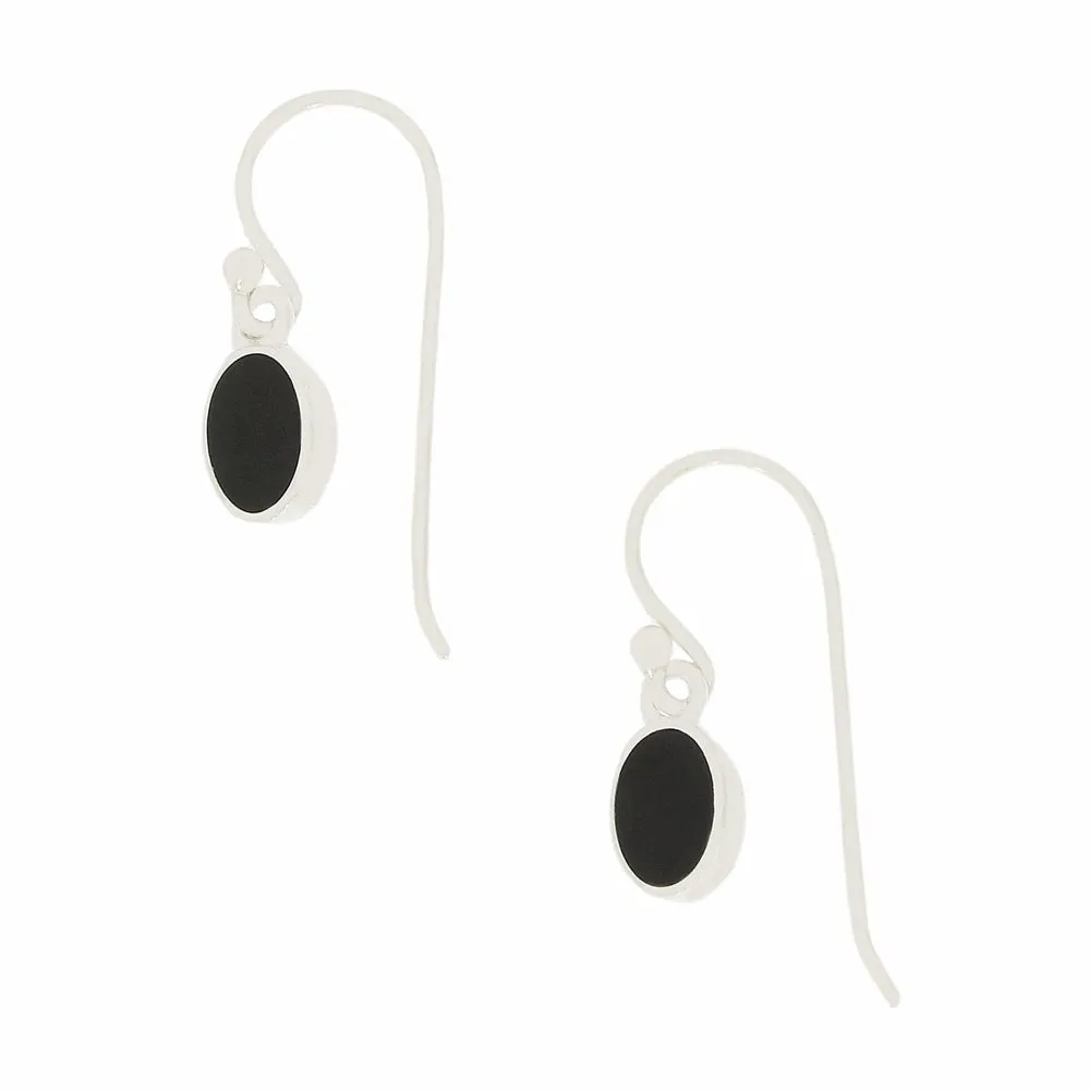 Whitby Jet Sterling Silver Oval Drop Earrings