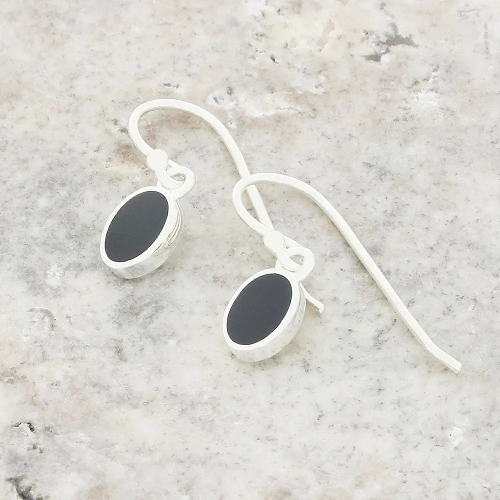Whitby Jet Sterling Silver Oval Drop Earrings