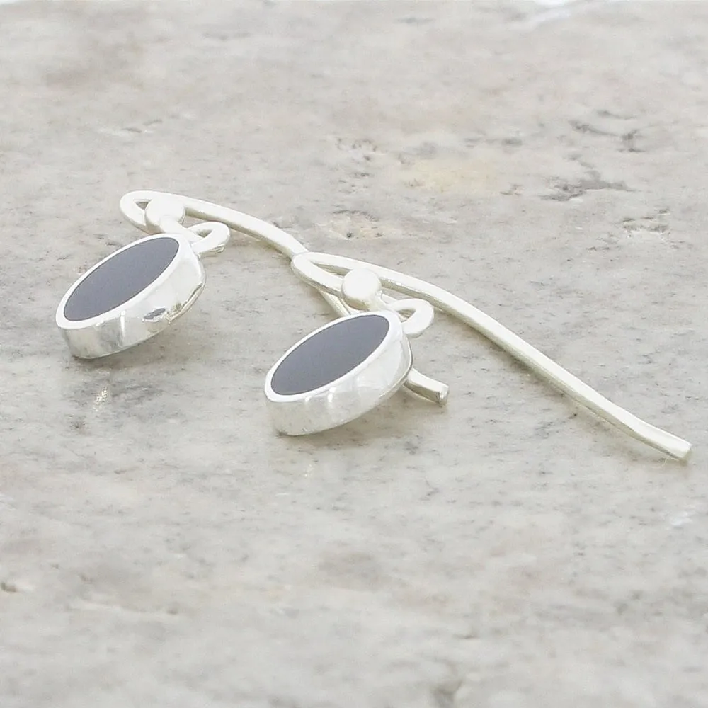 Whitby Jet Sterling Silver Oval Drop Earrings