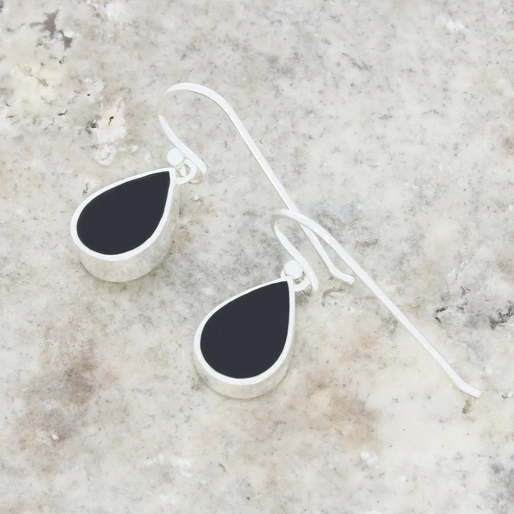 Whitby Jet Sterling Silver Pear Shape Drop Earrings
