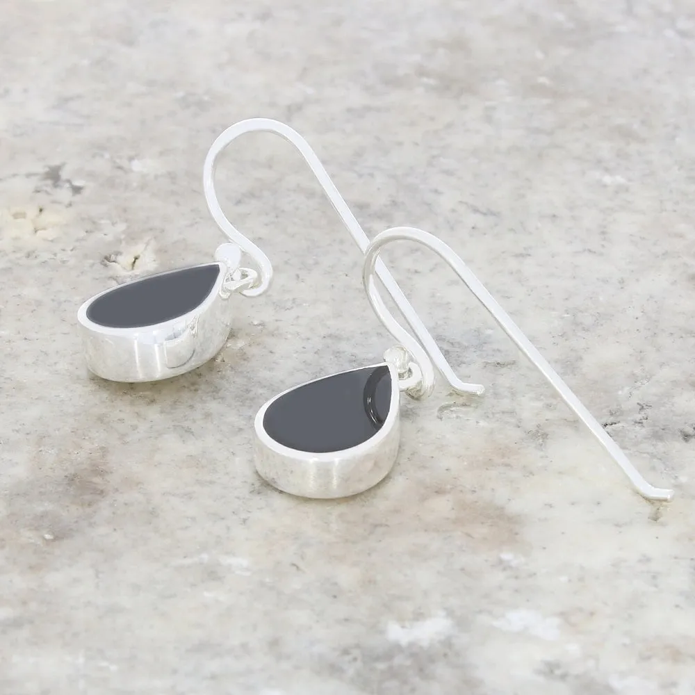 Whitby Jet Sterling Silver Pear Shape Drop Earrings