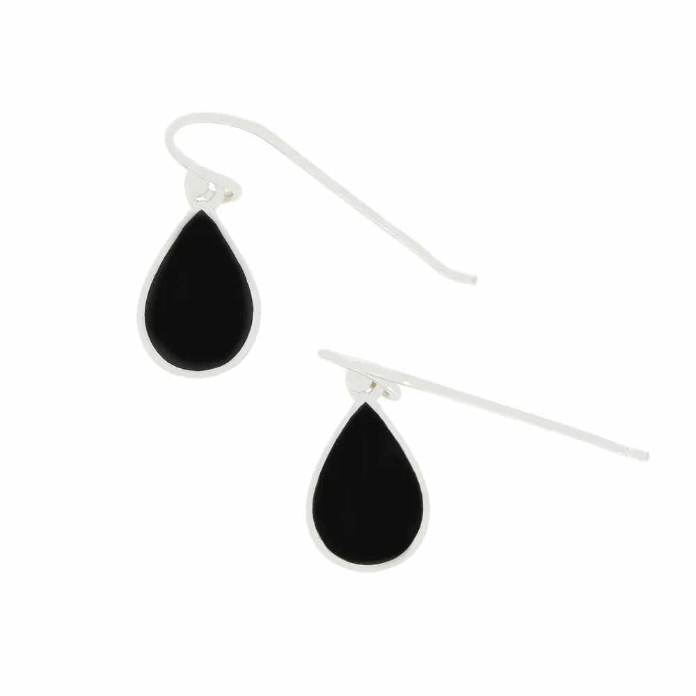 Whitby Jet Sterling Silver Pear Shape Drop Earrings