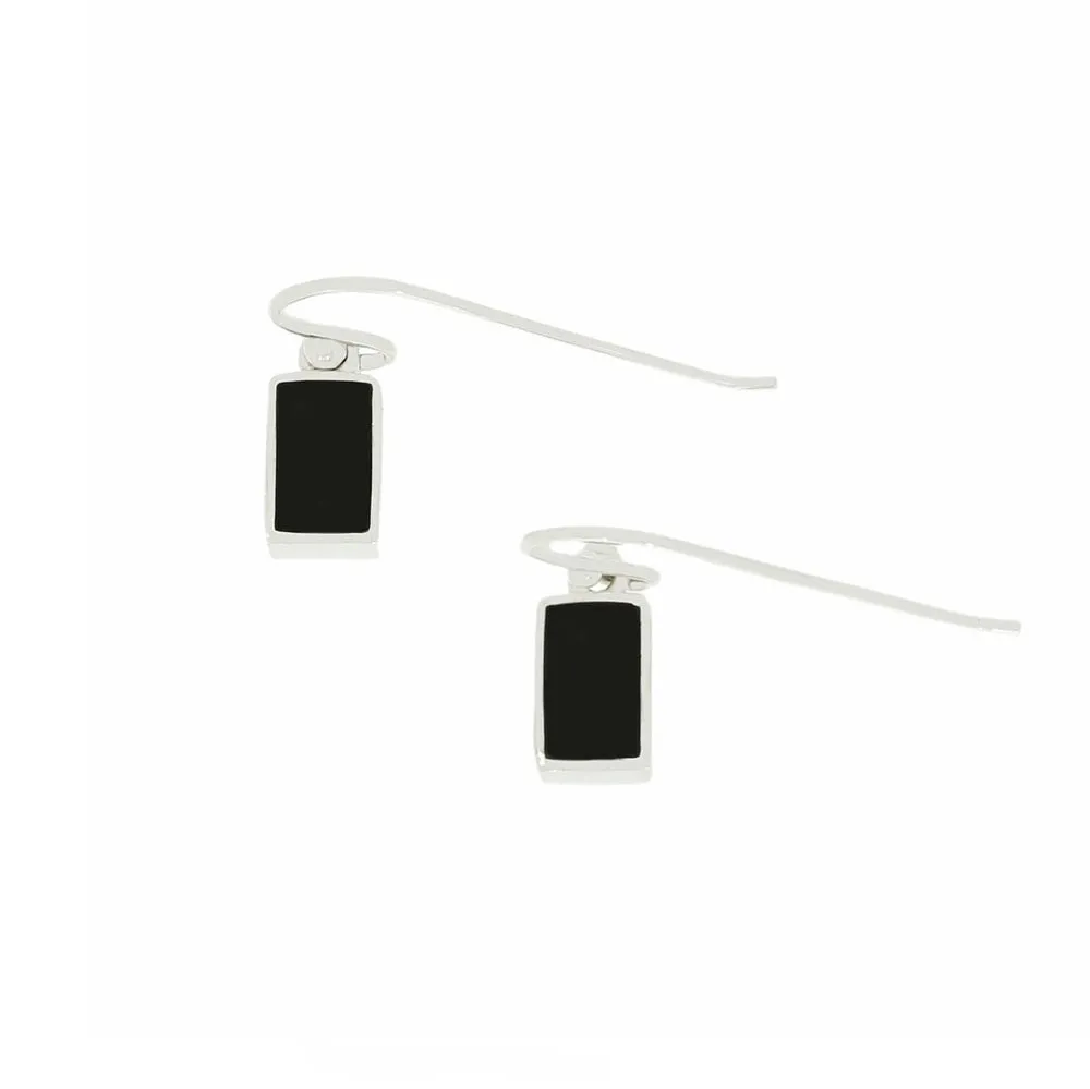 Whitby Jet Sterling Silver Rectangular Drop Earrings