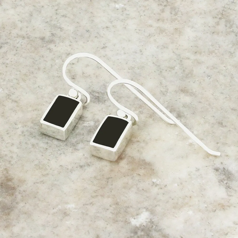 Whitby Jet Sterling Silver Rectangular Drop Earrings