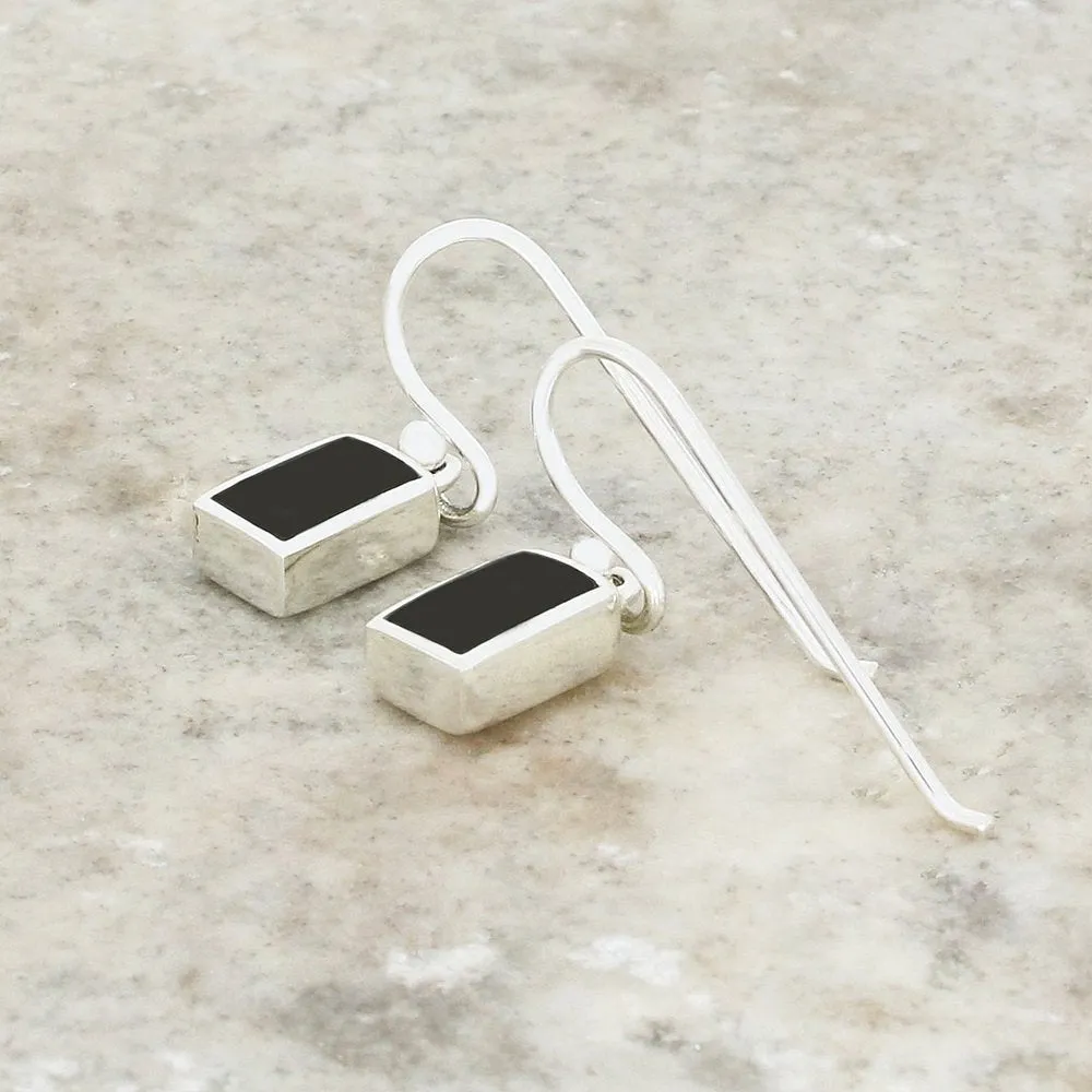 Whitby Jet Sterling Silver Rectangular Drop Earrings