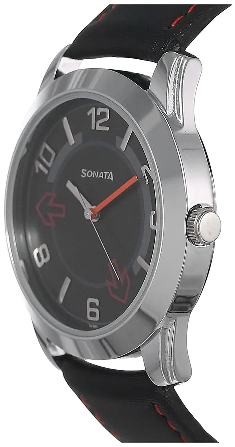 Yuva Black Dial & Black Leather Strap