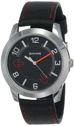 Yuva Black Dial & Black Leather Strap